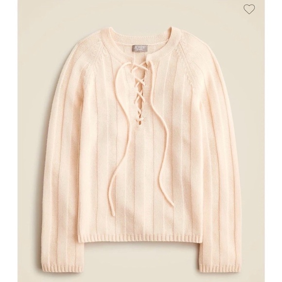 J. Crew Sweaters - J. Crew Collection Lace Up Sweater 100% Cashmere Cream  Ribbed S NWT *flaw